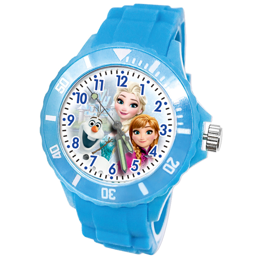【迪士尼】冰雪奇緣果凍系列運動彩帶手錶 (水藍色)