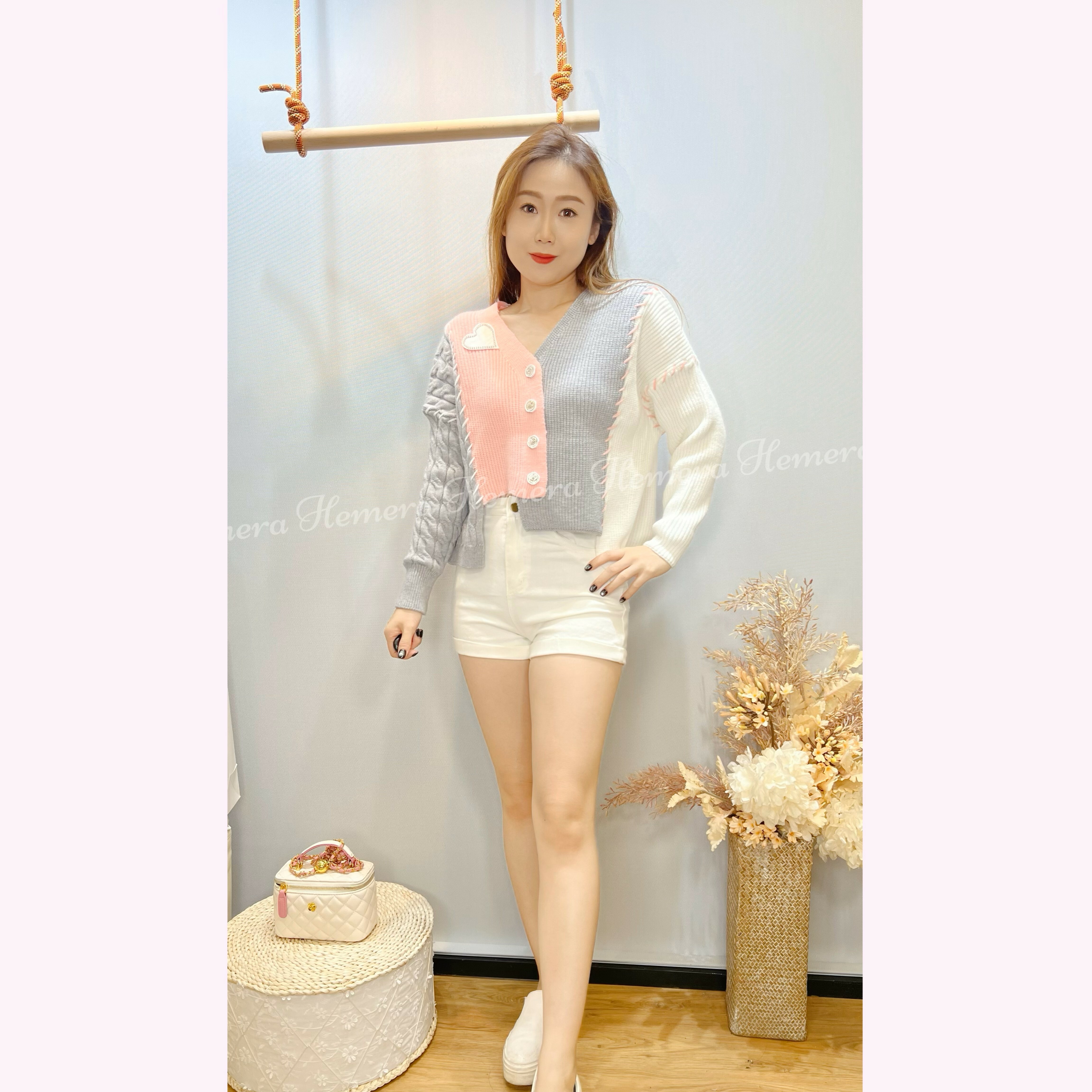 JK23W1119 甜心拼布不規則外套