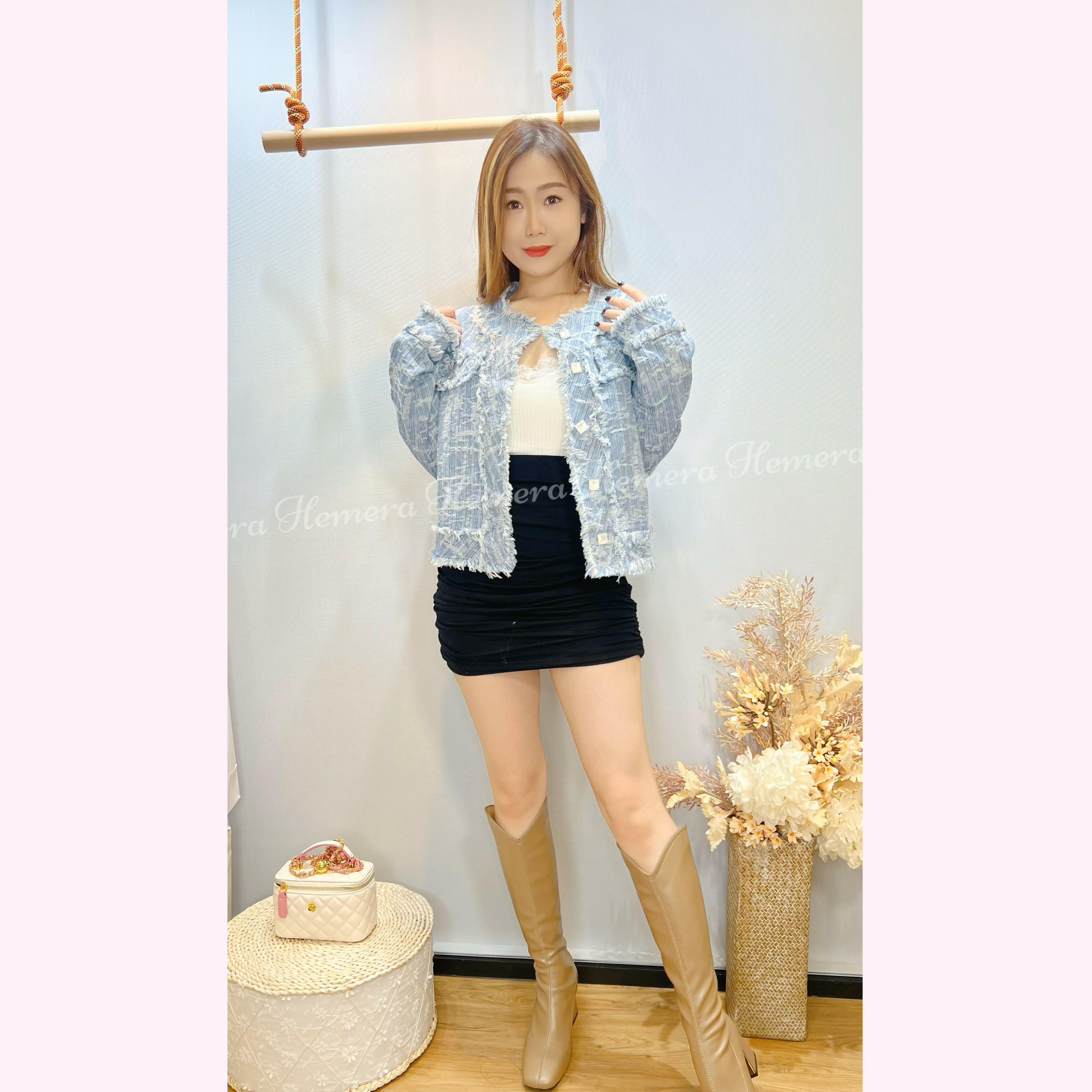 JK23W1120 小香風牛仔休閒BLING BLING鈕外套