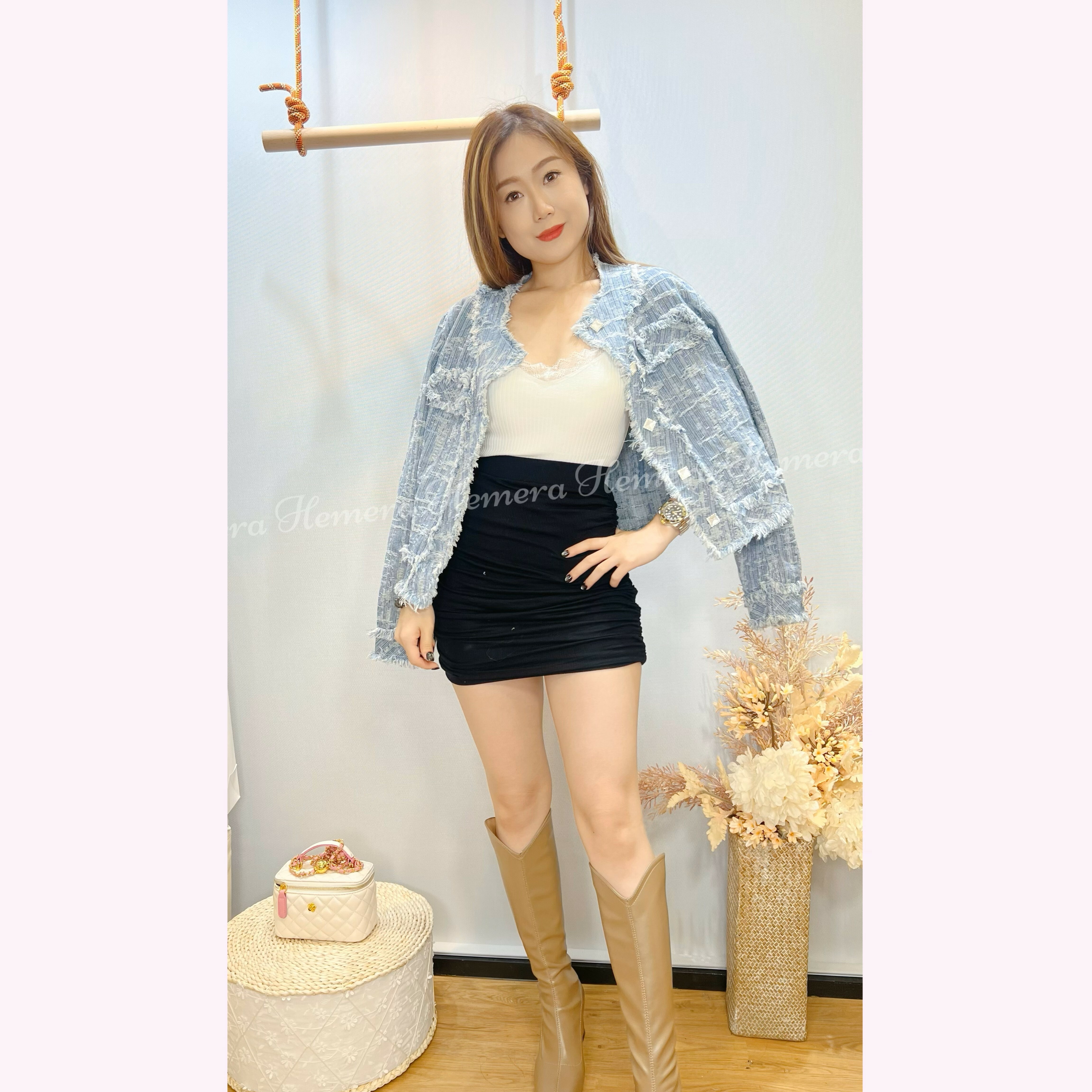 JK23W1120 小香風牛仔休閒BLING BLING鈕外套