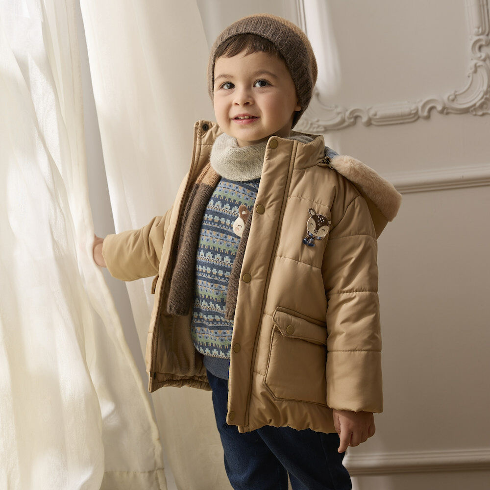 PIPPY 可愛小鹿鋪棉連帽風衣外套 卡其