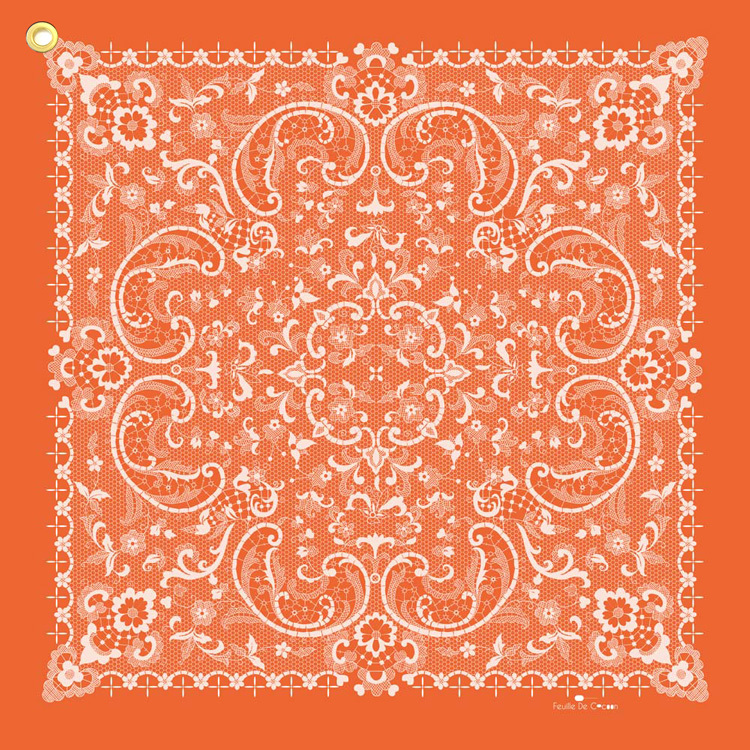 Feuille De Cocoon Dure 55 Bandana (刺繡頸巾) - Bijuoux de fil / Orange 