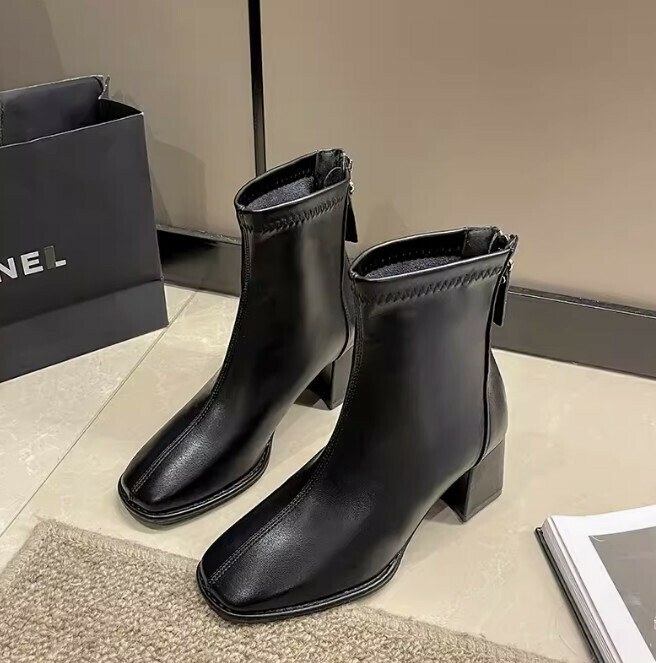 Heeled block heel booties