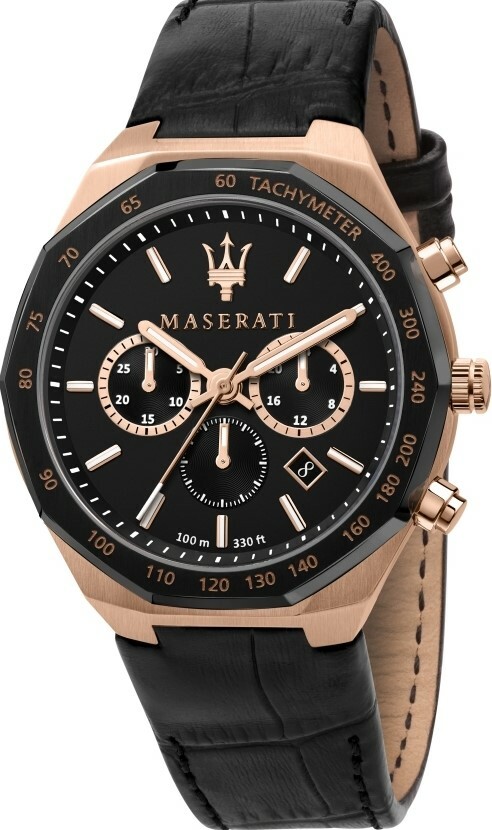 MASERATI 瑪莎拉蒂  Stile 獨我風格系列三眼手錶 霧黑銅 黑色真皮錶帶  R8871642001 錶徑: 45MM