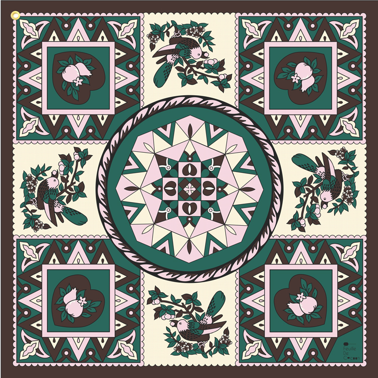 Feuille De Cocoon Dure 110 (刺繡頸巾) - Crystal nature / Green 