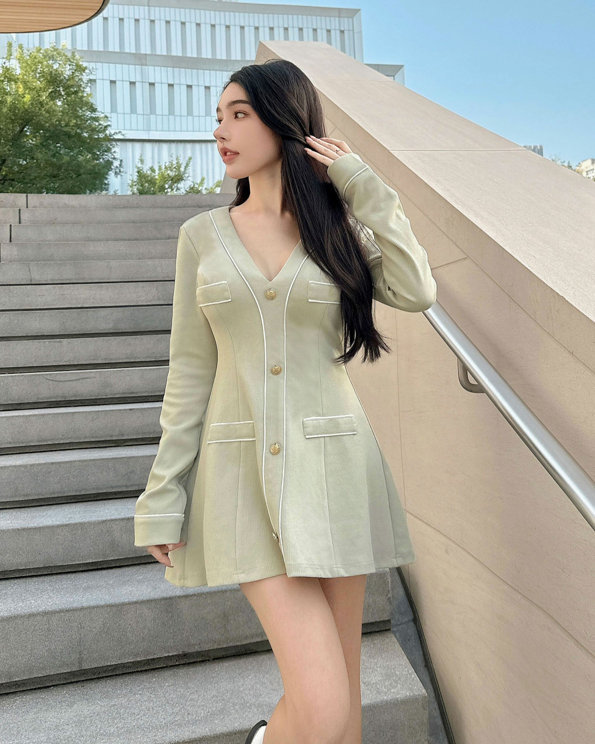 ⭒訂製-小香織紋撞色邊條傘洋