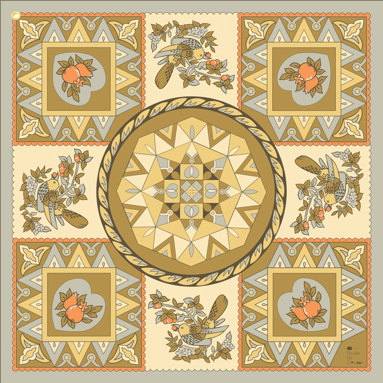 Feuille De Cocoon Dure 110 (刺繡頸巾) - Crystal nature / Yellow 