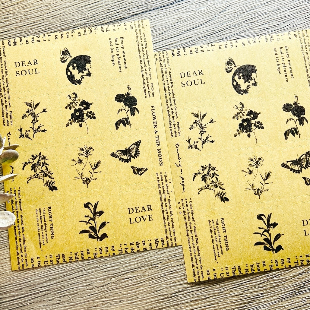 紙上旅行．Flower & The Moon 牛皮割型郵票貼紙