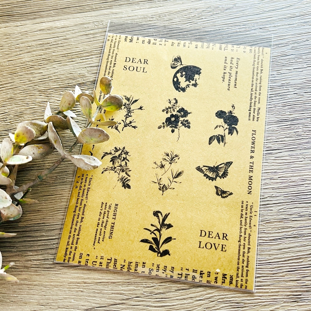 紙上旅行．Flower & The Moon 牛皮割型郵票貼紙