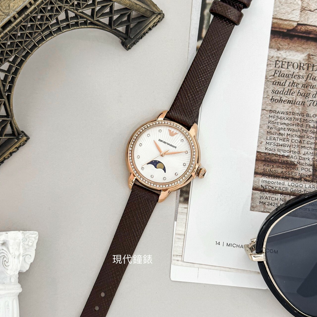 【EMPORIO ARMANI】Mia 波紋環鑚月相女錶 AR11568 32mm 現代鐘錶