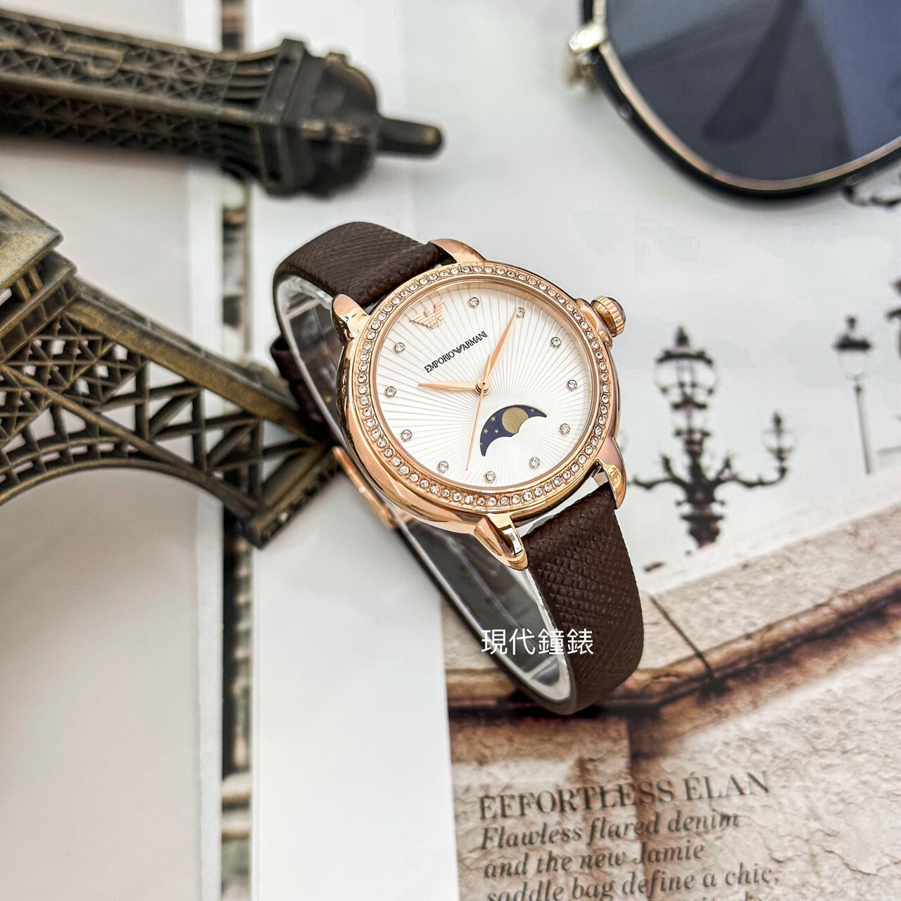 【EMPORIO ARMANI】Mia 波紋環鑚月相女錶 AR11568 32mm 現代鐘錶