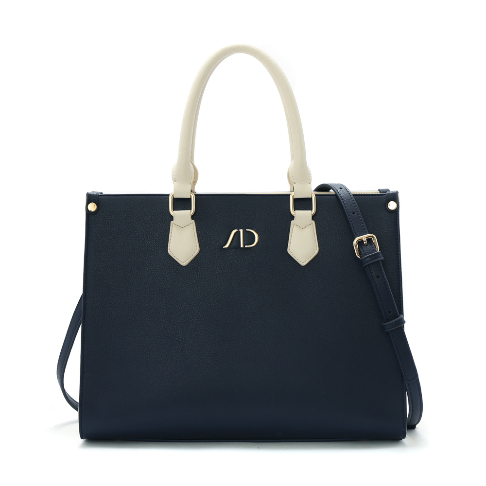 拼接撞色2Way筆電托特包 神秘深藍