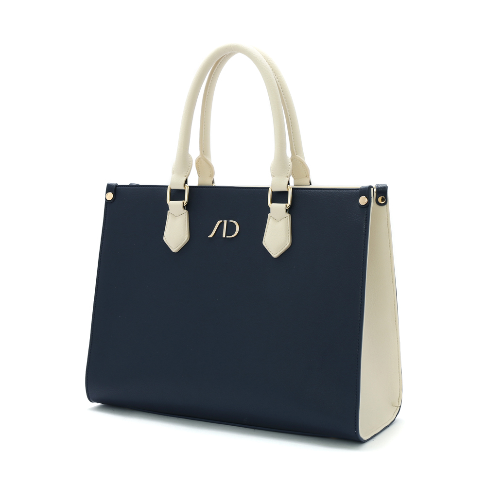 拼接撞色2Way筆電托特包 神秘深藍