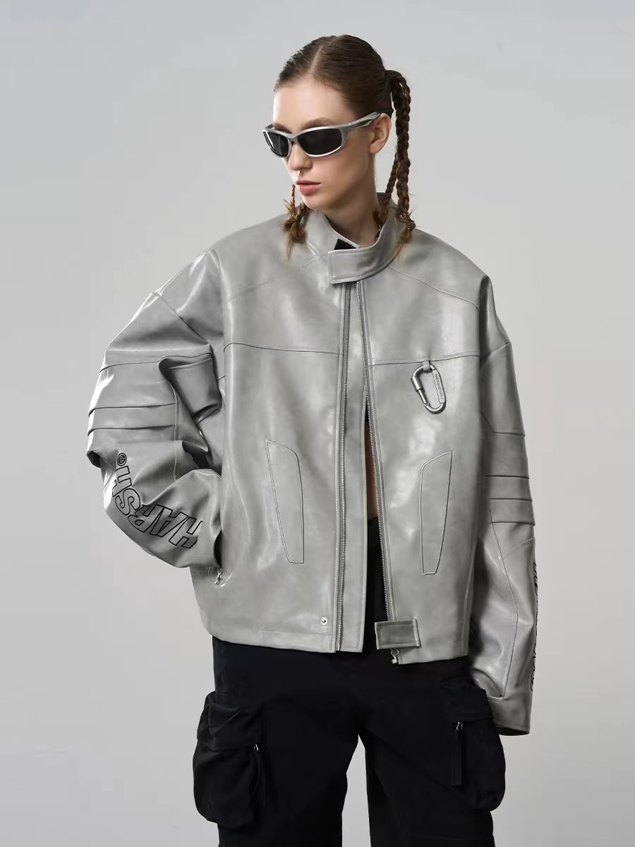 Harsh and Cruel 擦色解構拼接刺繡賽車鋪棉外套 HL233050511