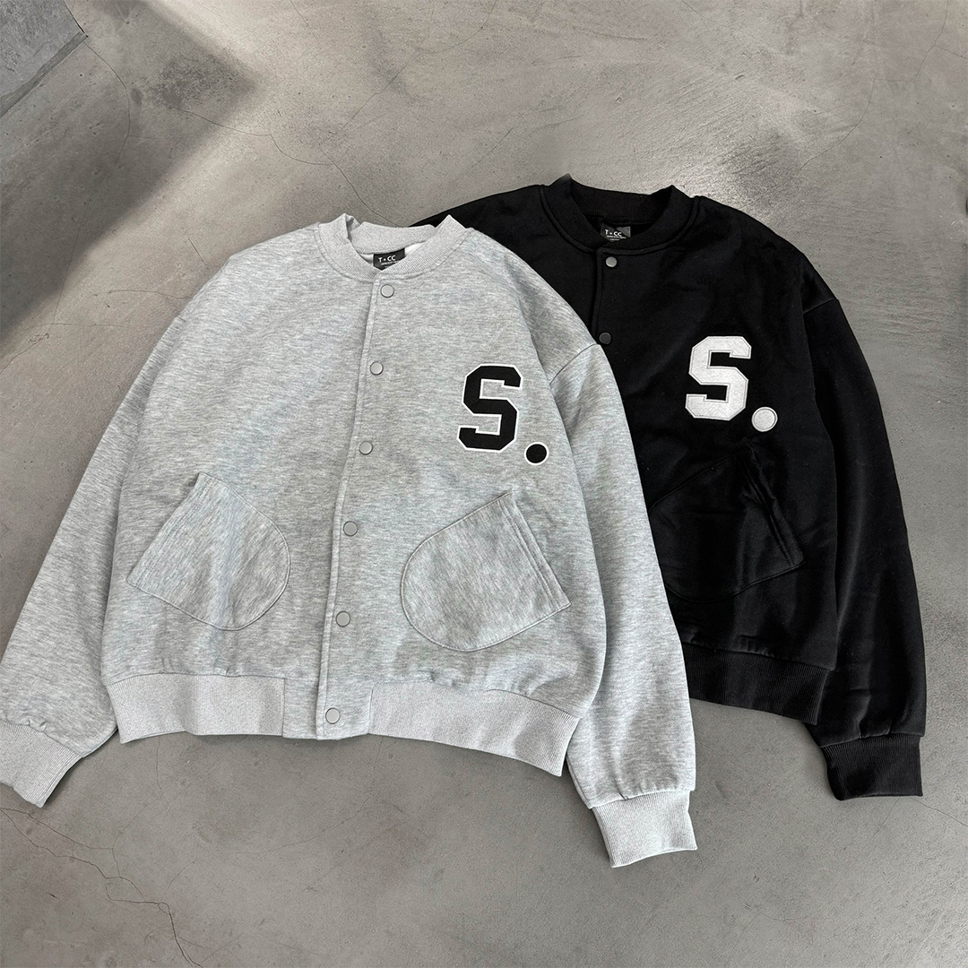 重磅刷毛純棉棒球外套