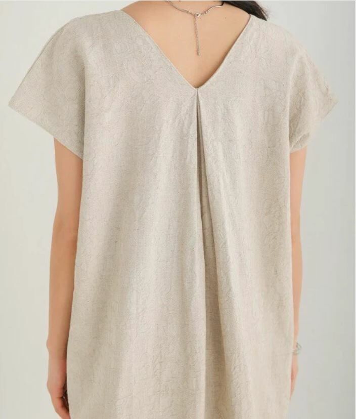 ｛Special Price｝麻質提花前後2 WAY 連身裙【日本直送】