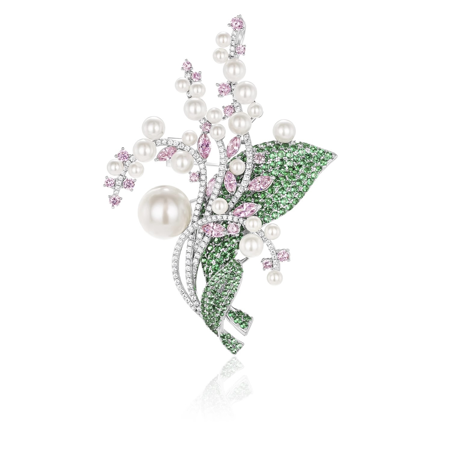 蘭花仿珍珠胸針  925銀胸針