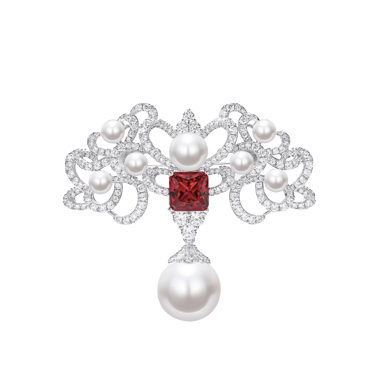 天使红胸针仿珍珠  925銀別針