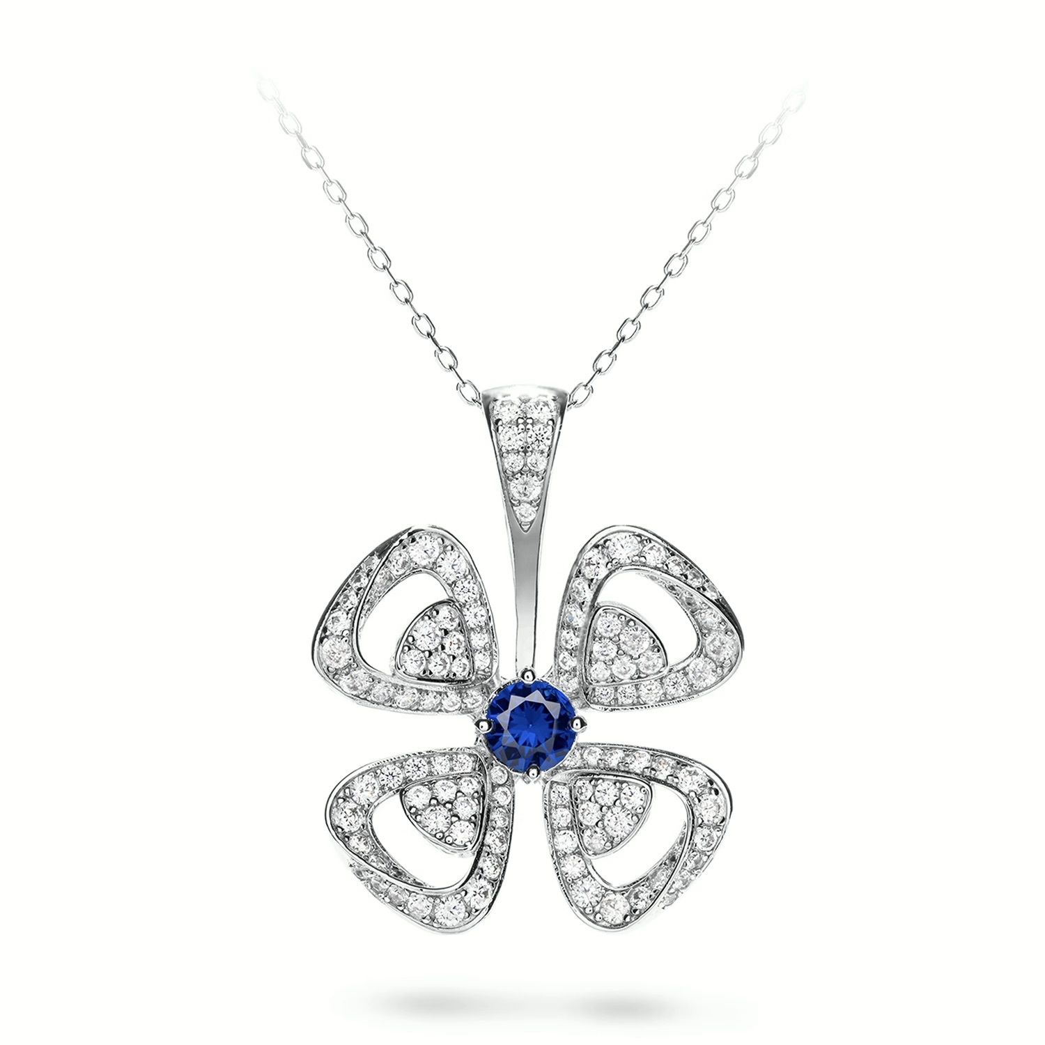 藍風車鎖骨鏈水晶吊墜  925銀項鍊