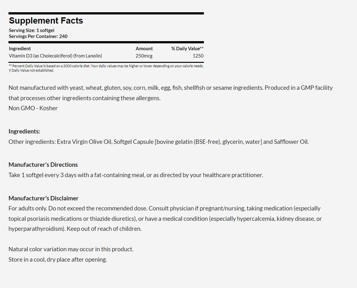 [現貨] Now 維他命D3 (10,000IU) 120 / 240粒 Vitamin D-3