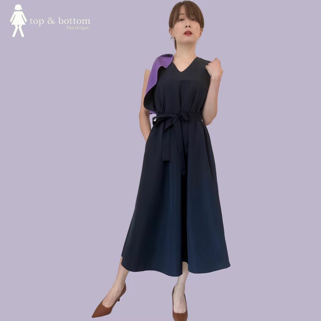 2 TONE FRILLED LONG DRESS