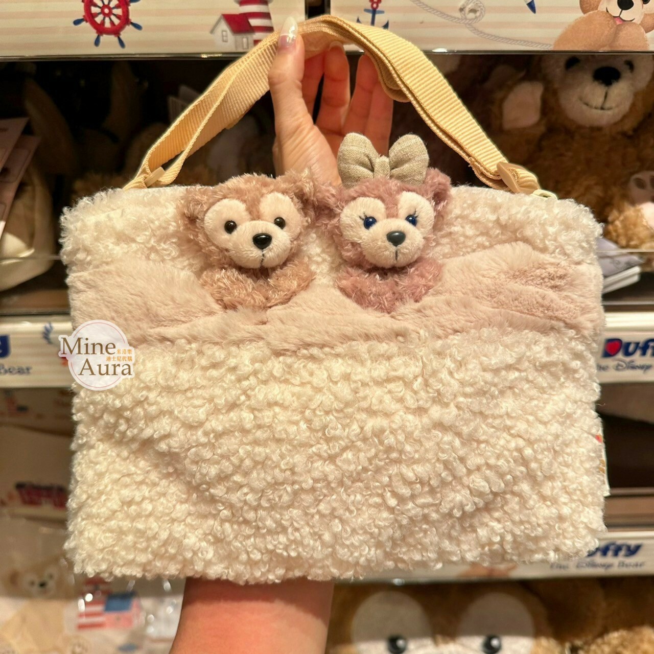 達菲 Duffy  雪莉玫 ShellieMay 絨毛大頭造型 QQ毛毛 斜背 包 -香港迪士尼樂園