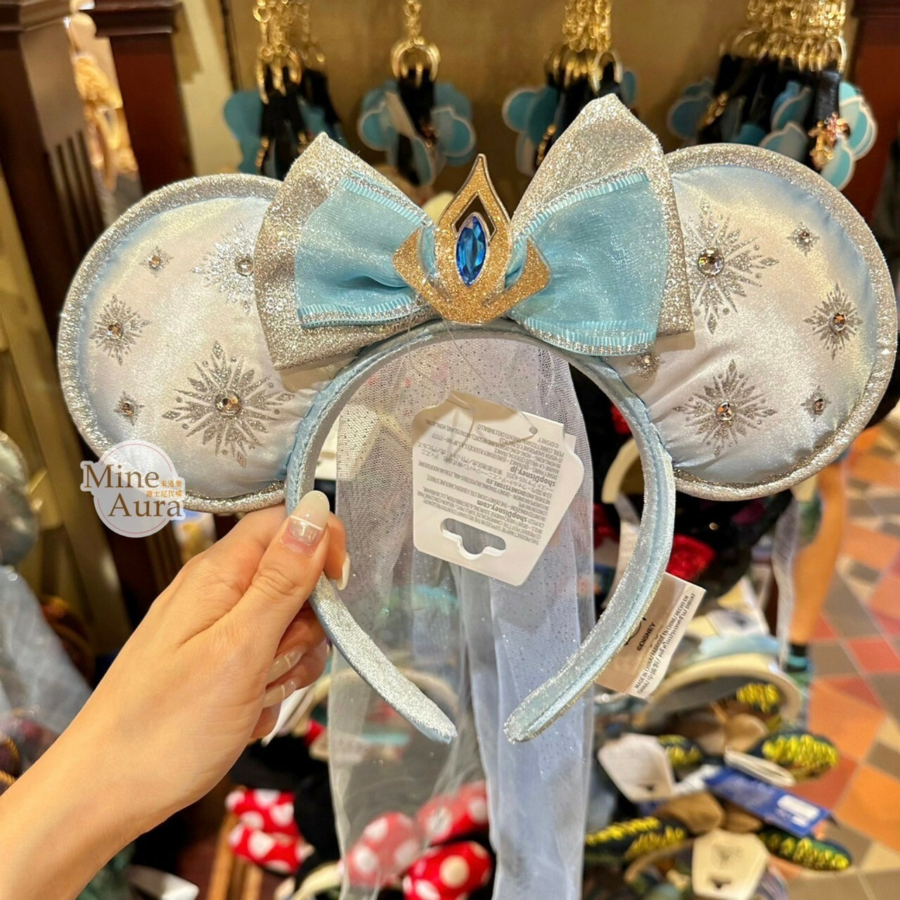 冰雪奇緣 Froze 亮鑽雪花圖騰 蝴蝶結 頭紗設計 造型 髮圈 髮箍  -香港迪士尼樂園