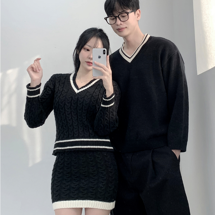 V領針織上衣/套裝