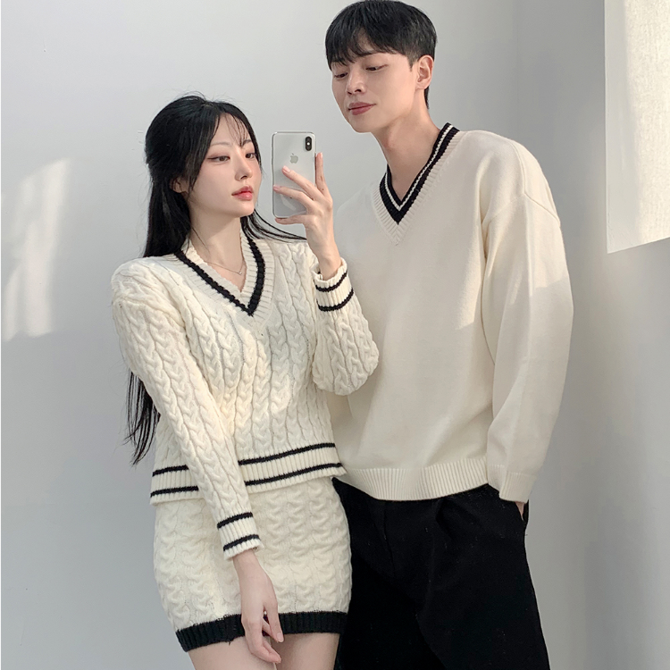 V領針織上衣/套裝