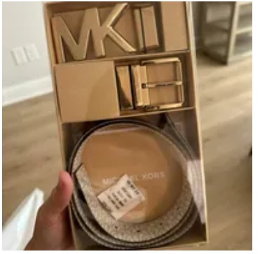 [S] MICHAEL KORS TWO TONE BUCKLE BELT,WHITE MULTI/GOLD, 558732-WHITE MULTI/GOLD (SMK655)