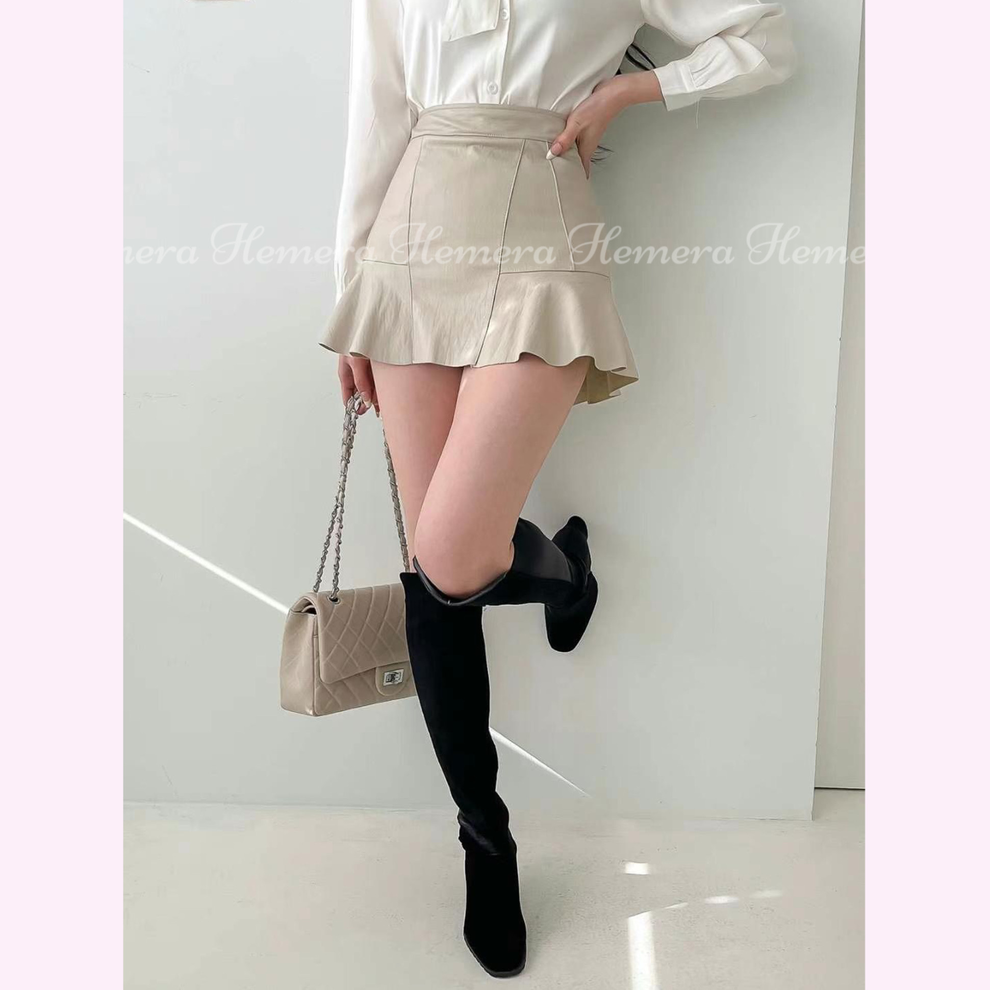 PT23W1124 仿皮魚尾裙褲