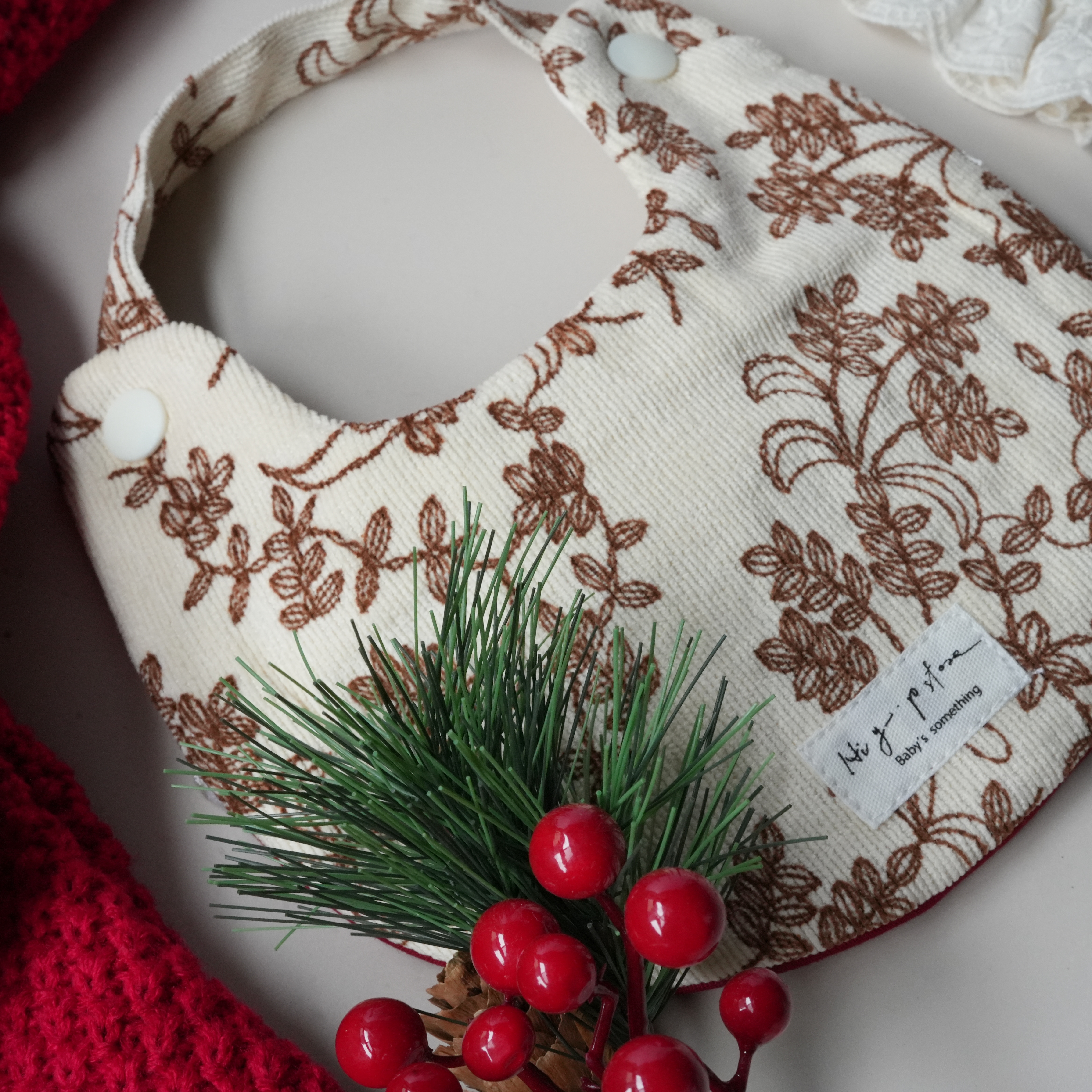 Hi Y.P store-手作圍兜-琥珀葉子賀歲兜（兩用口袋兜）