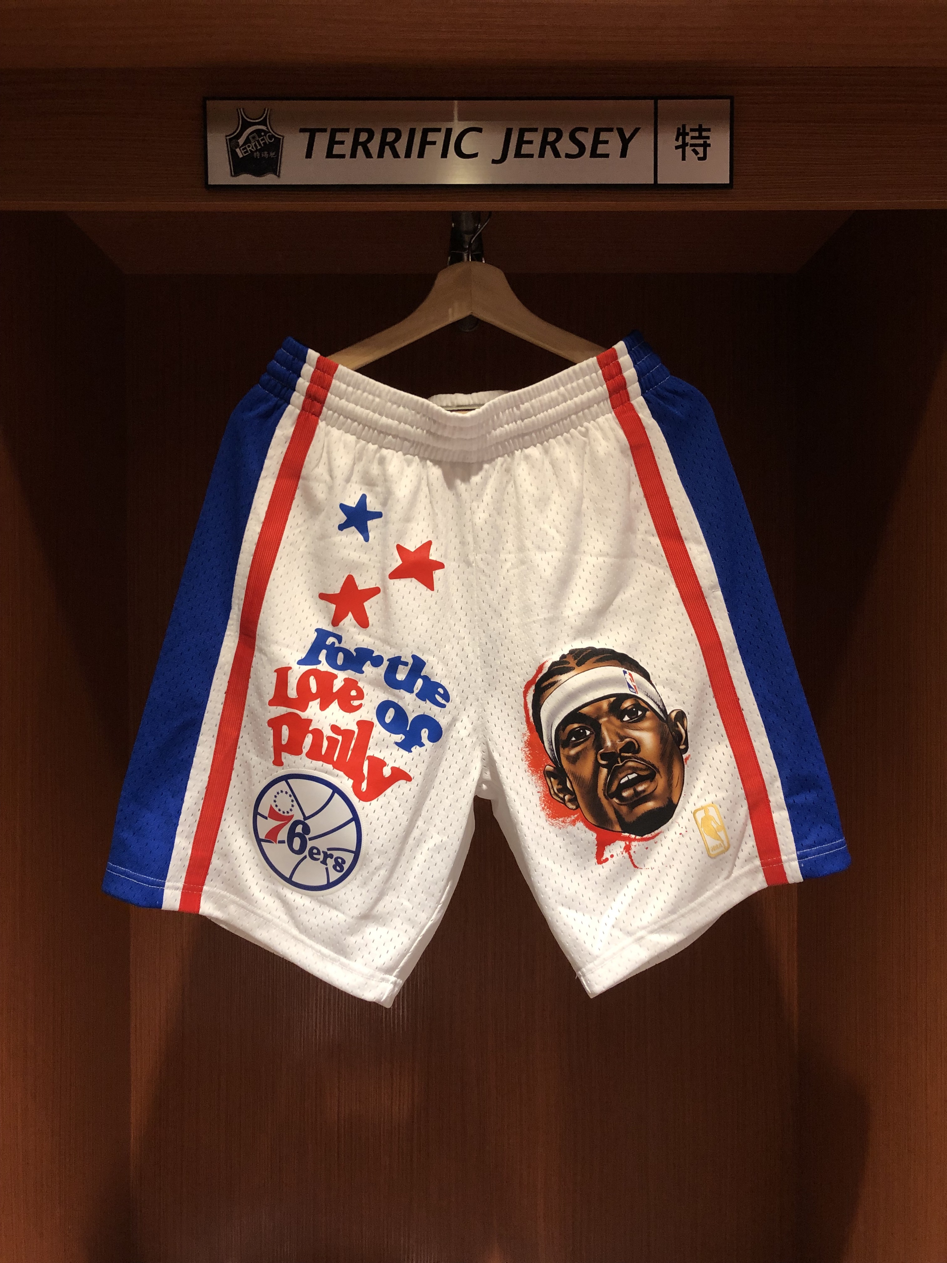 NBA球褲 For The Love Philadelphia 76ers Iverson 費城七六人白球褲 繪畫 M&N Swingman Shorts 球迷版 有口袋 全新