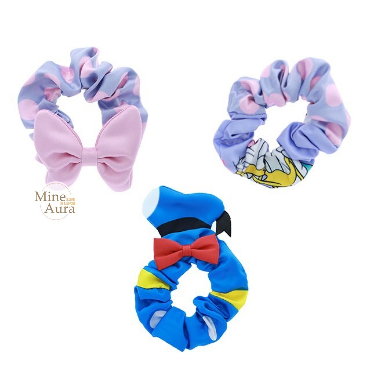 唐老鴨 Donald 黛西 Daisy 立體造型 髮束 大腸圈 3入組 -香港迪士尼樂園