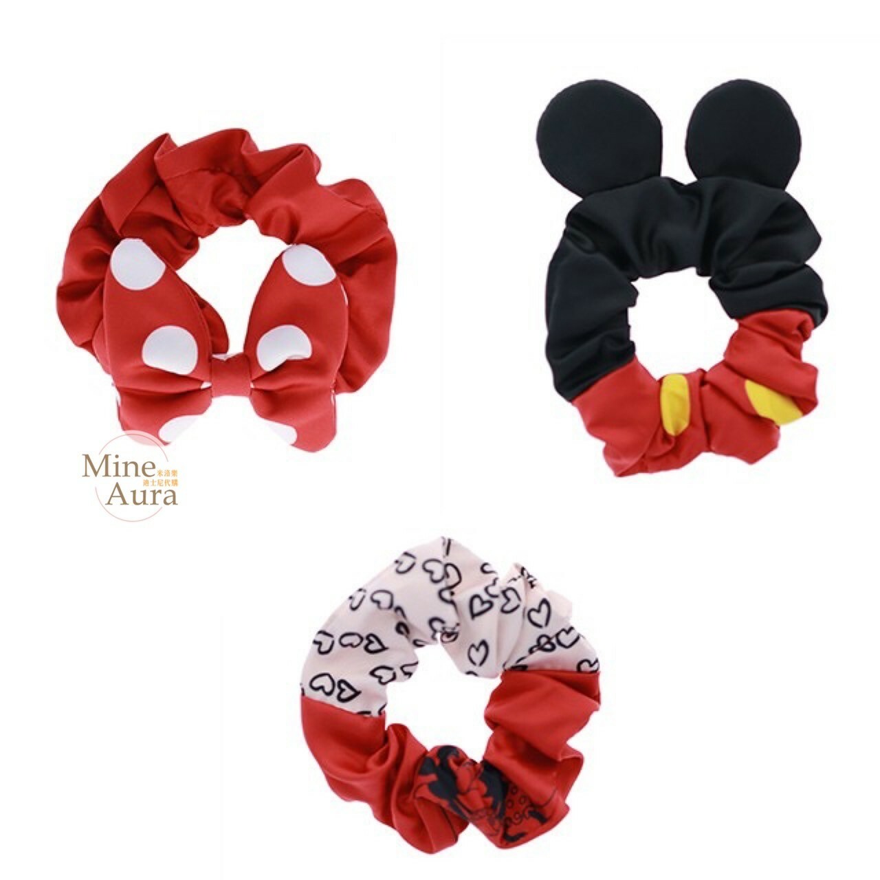 米奇 Mickey 米妮 Minnie 立體造型 髮束 大腸圈 3入組 -香港迪士尼樂園