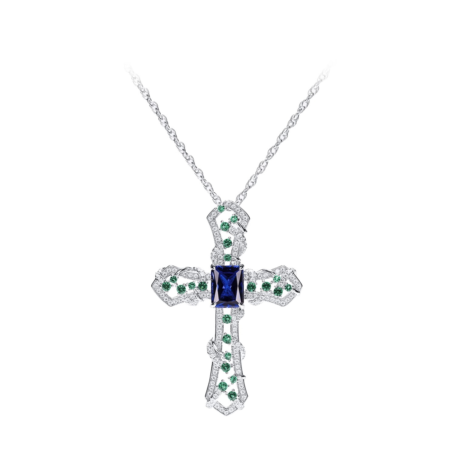 藍綠十字架項鍊 925銀項鍊