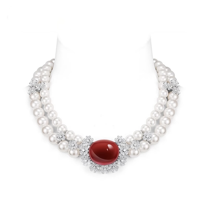 红鋯石頸鏈  925銀颈鏈