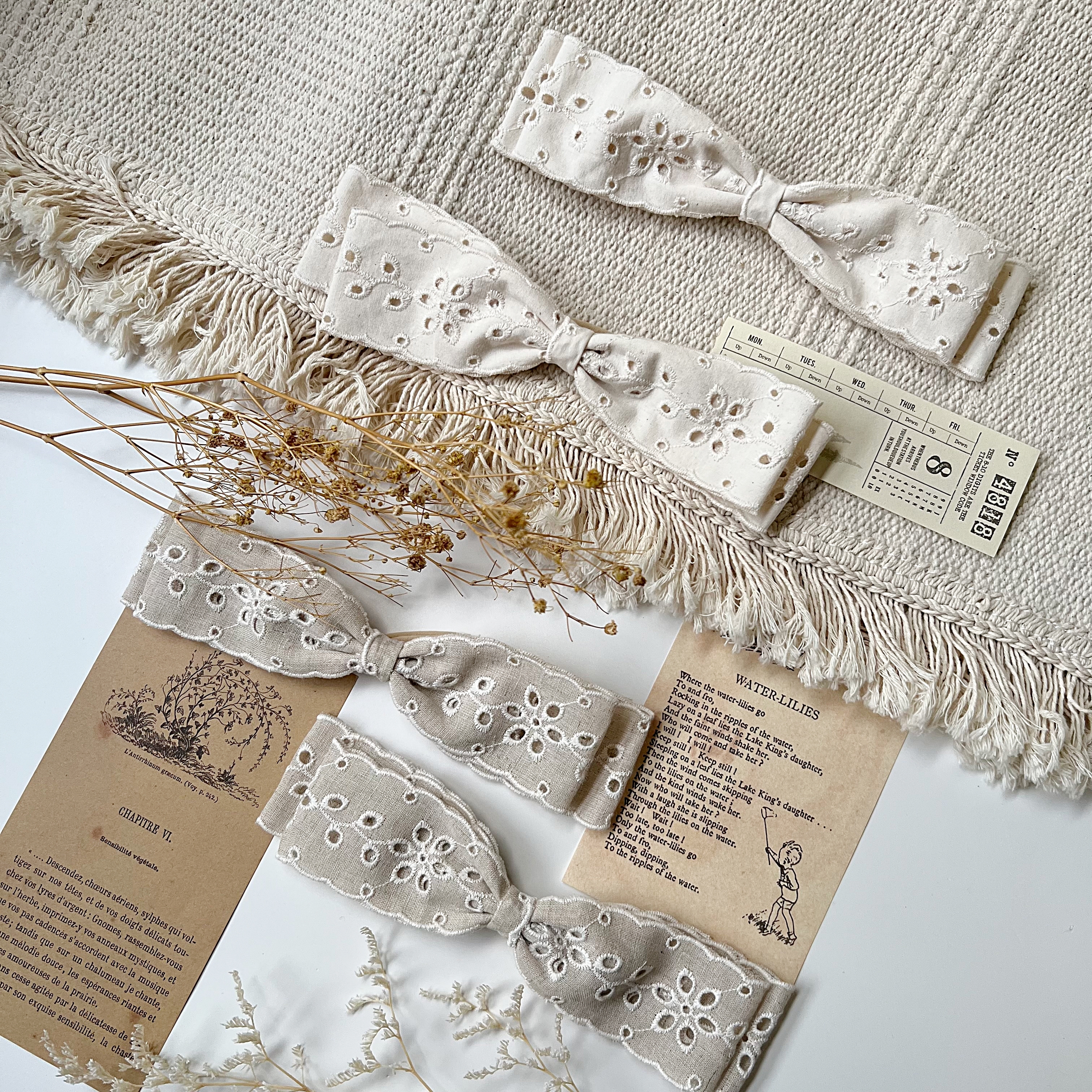 亞麻雕花蝴蝶結髮帶