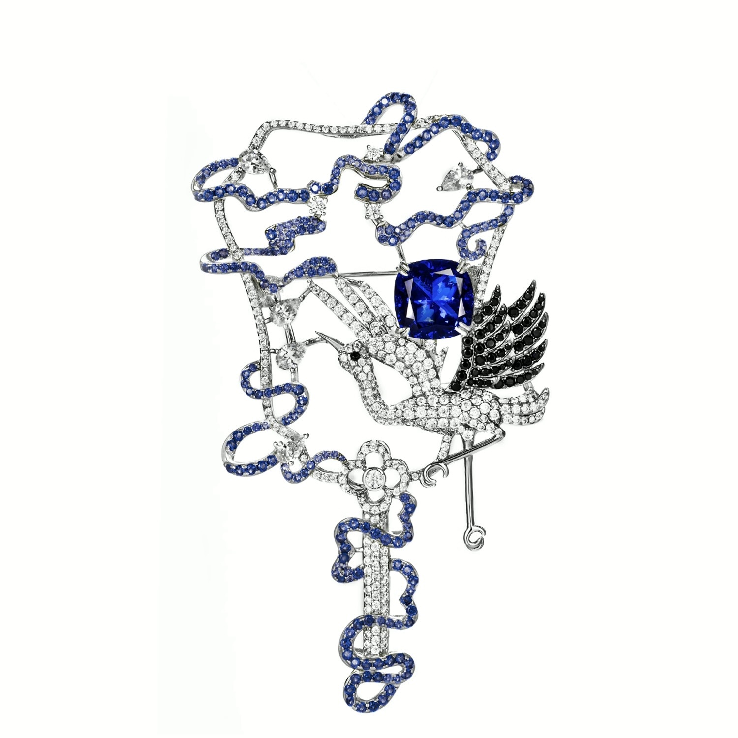 國風藍色仙鶴胸針 925銀胸針