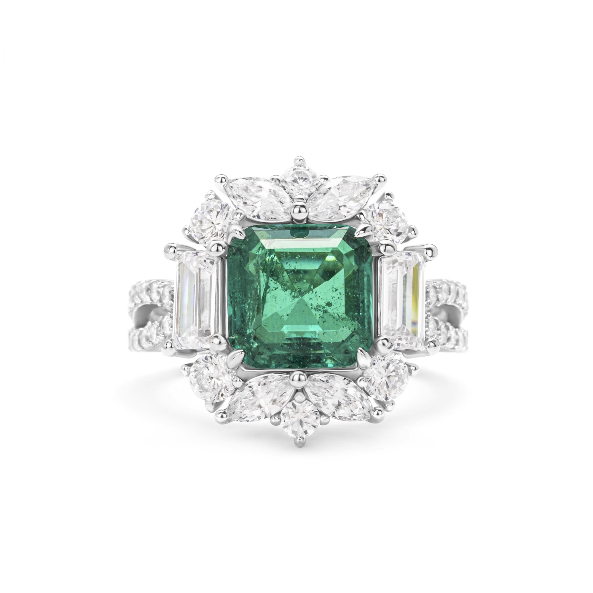 小方形綠色戒指  925銀戒指