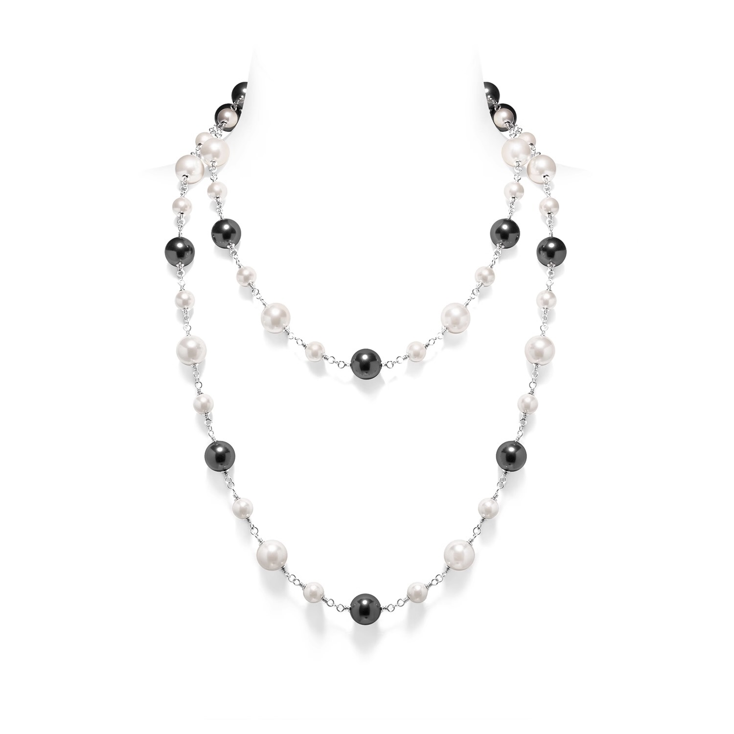 黑白仿珍珠相接星河項鍊  925銀項鍊