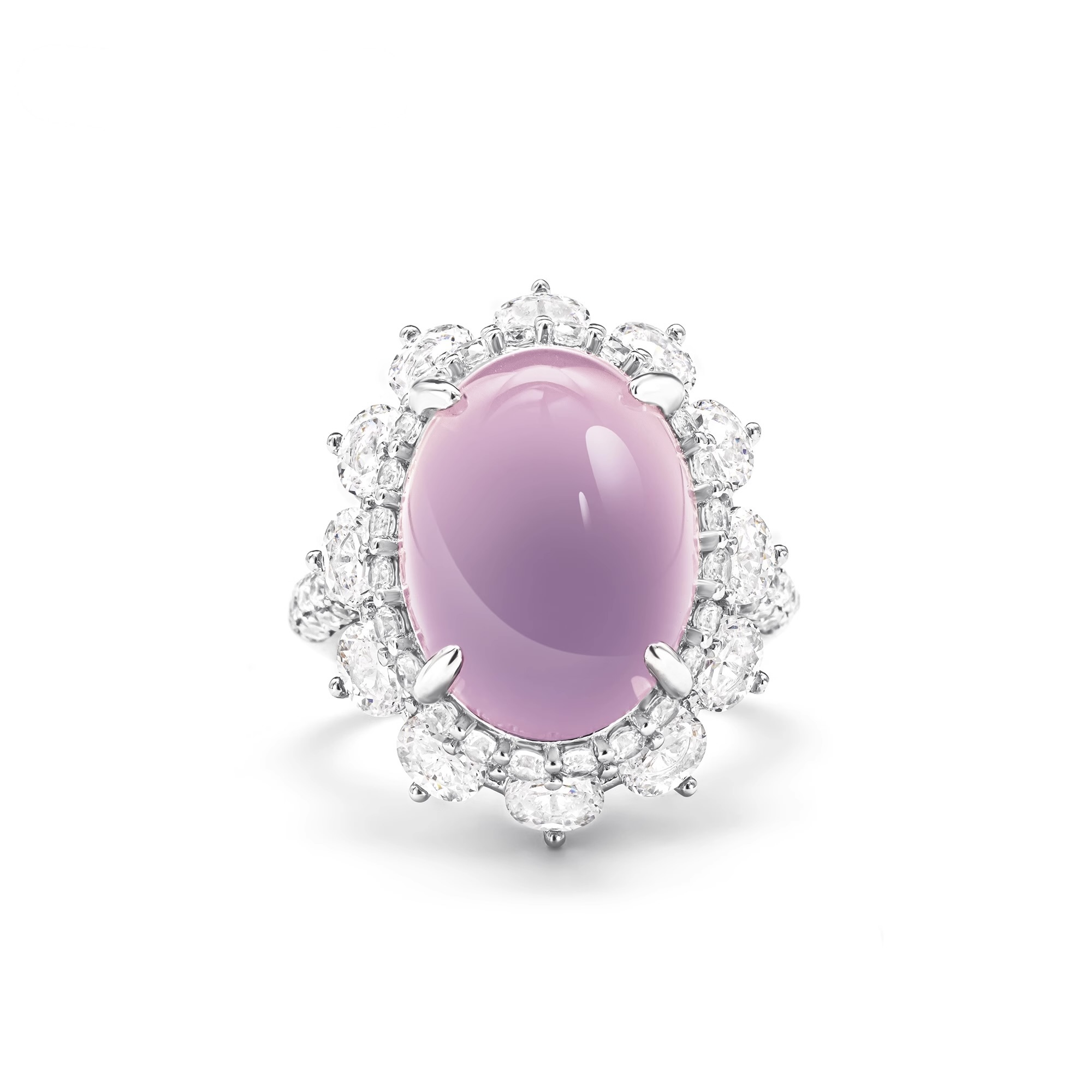 鑲紫色素面戒指 925銀戒指