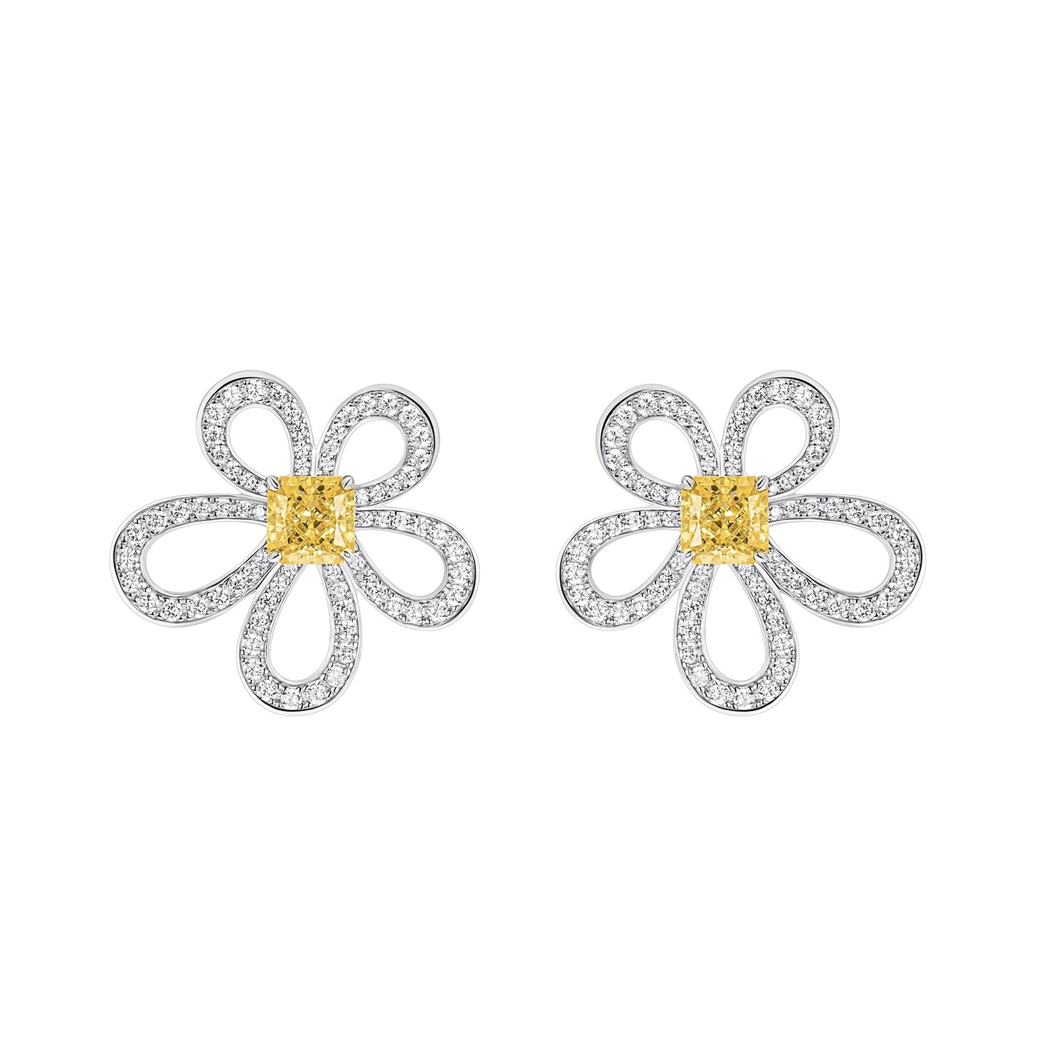 黄色花朵耳釘 925銀耳釘