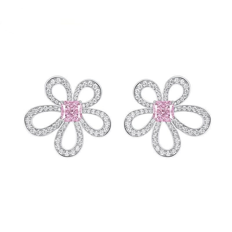 時尚櫻花草粉耳釘  925銀耳釘