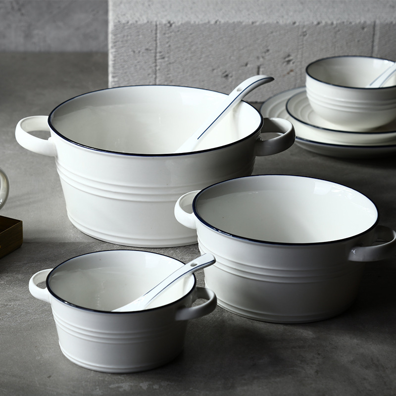 《3296》北歐風簡約陶瓷雙耳碗(附蓋)