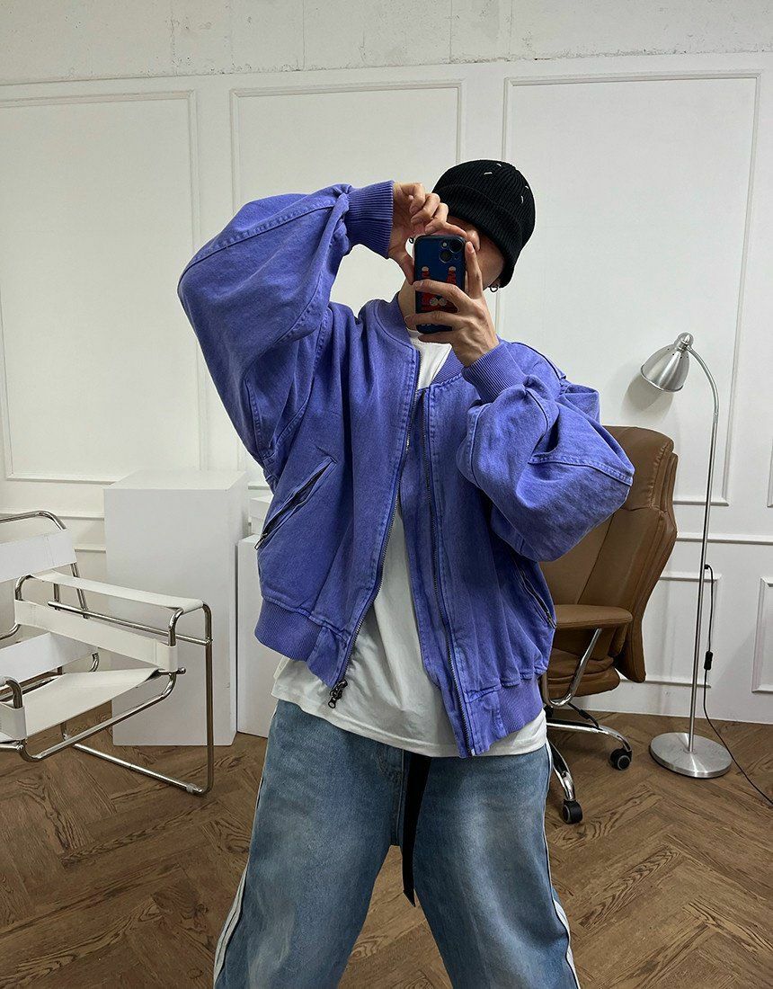 洗水淨色拉鍊外套 Hestory-017JK