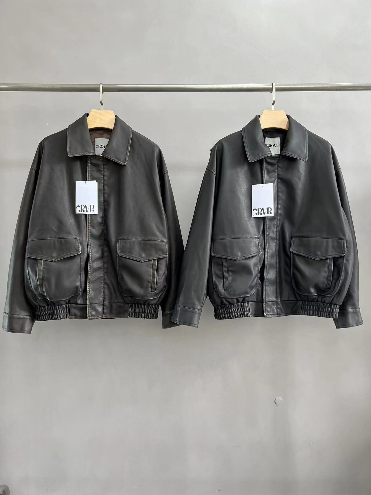 ᴷᴼᴿᴱᴬ 🇰🇷Grove秋款復古風夾克舊皮大衣（兩色）