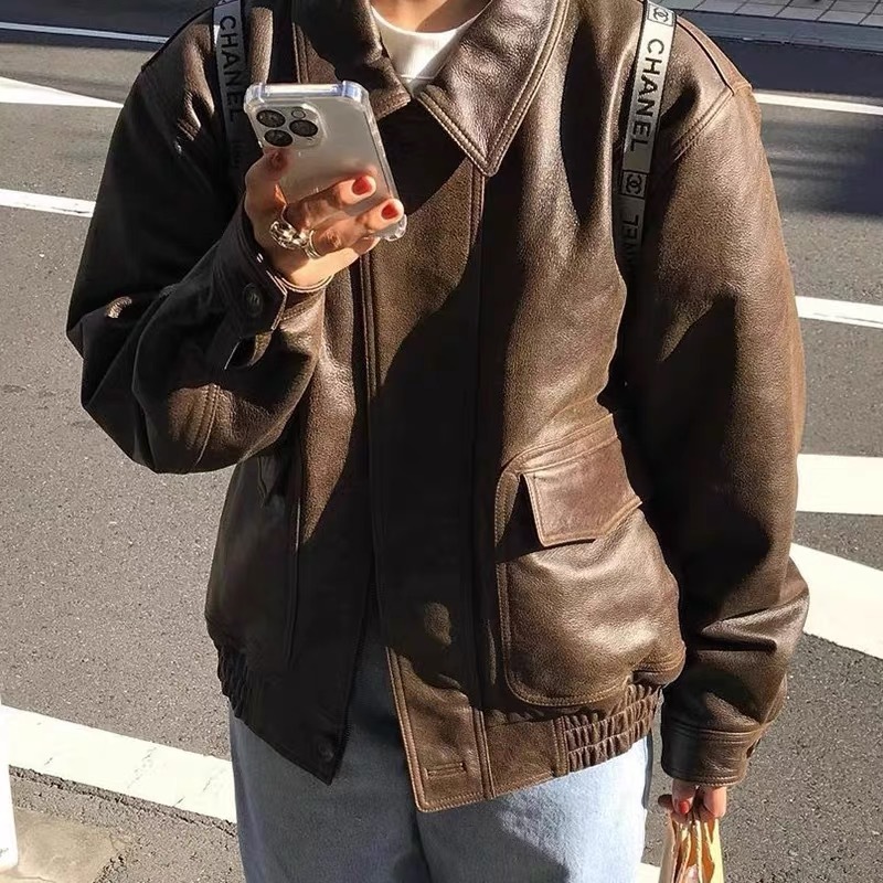 ᴷᴼᴿᴱᴬ 🇰🇷The Barne牛皮復古仿舊皮衣外套