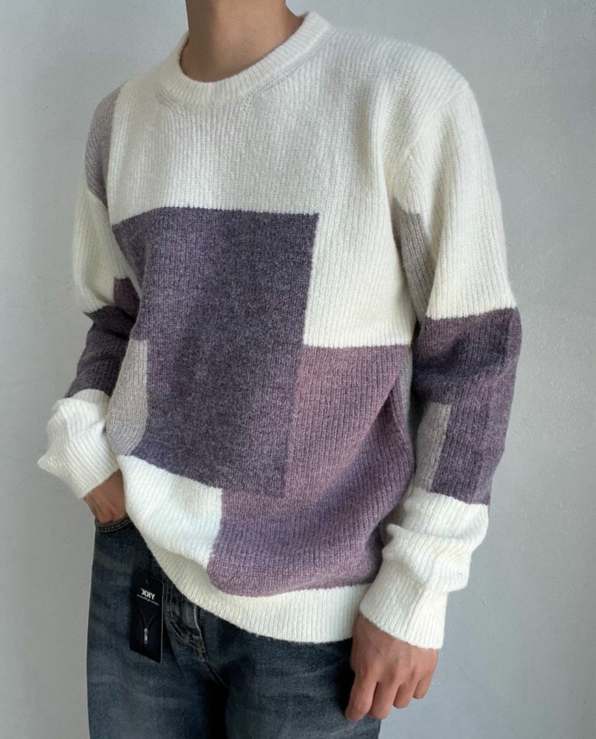 圓領拼色圖案針織衫 MAIDEN-017T