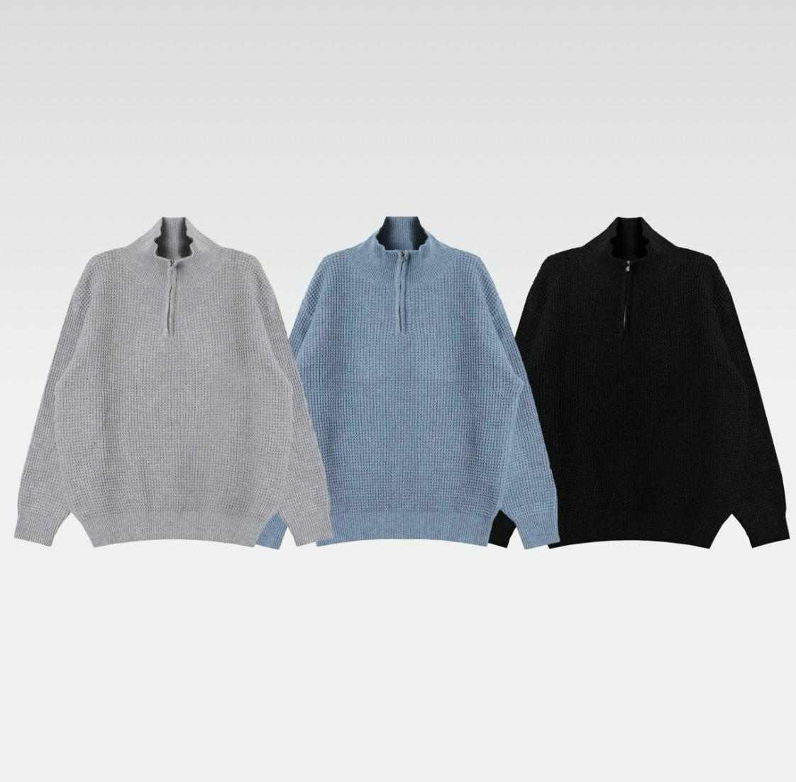 半開胸拉鍊長袖針織衫 MAIDEN-020T